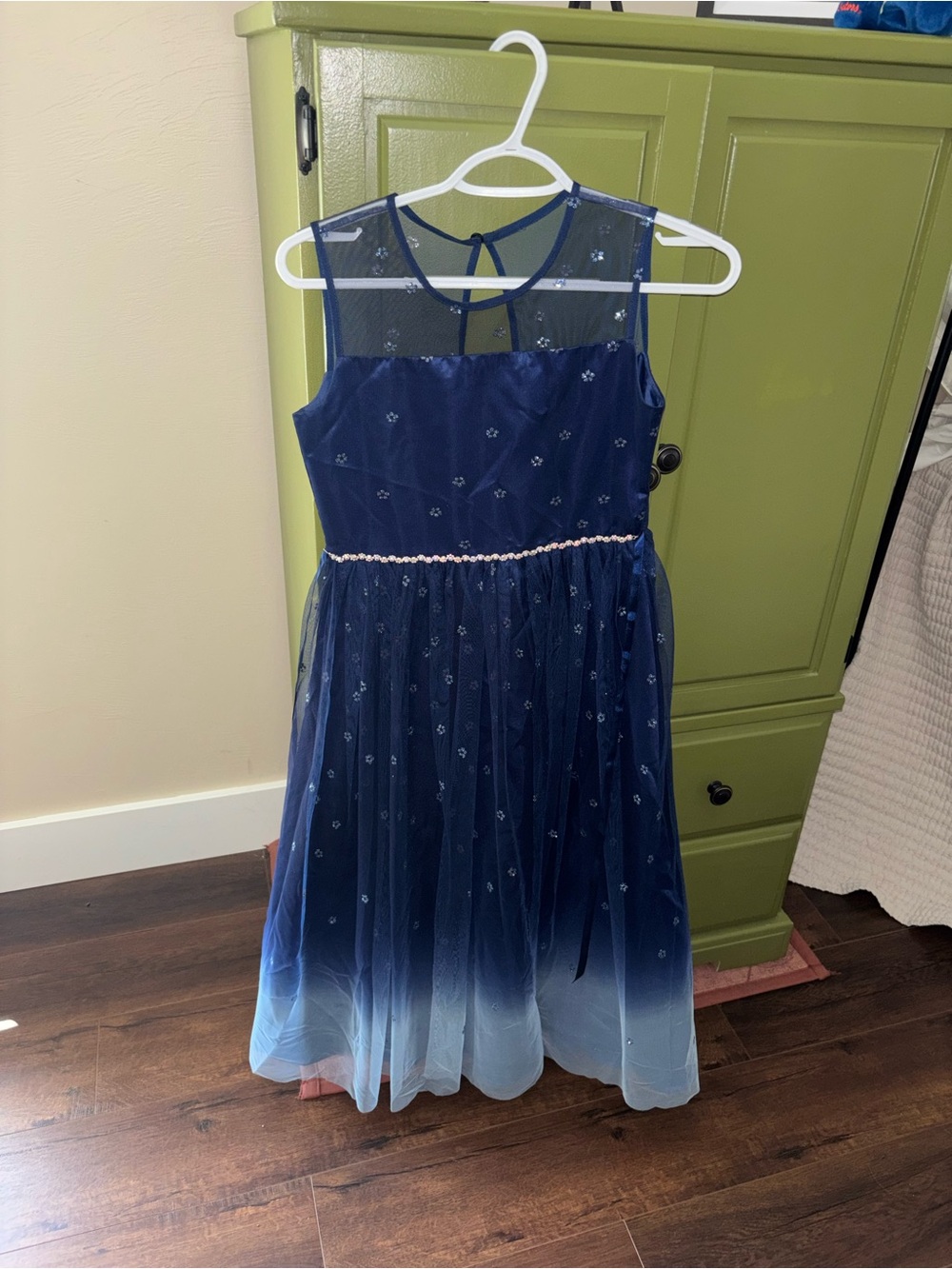 Rare Editions Navy Blue Ombre Tulle Dress with Belt